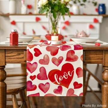 Artoid Mode Red Sweet Love Heart Valentine's Table Runner, Anniversary Wedding Kitchen Dining Table ...