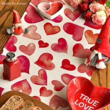 Artoid Mode Red Sweet Love Heart Valentine's Table Runner, Anniversary Wedding Kitchen Dining Table Decoration for Home Party Decor 13x72 Inch