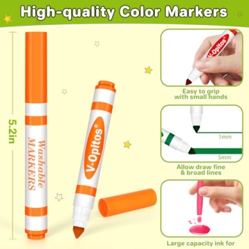 V-Opitos 24 Colors Washable Markers Set for Creative Fun