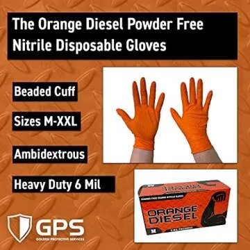 Orange Diesel Nitrile Disposable Gloves for Safety and Comfort