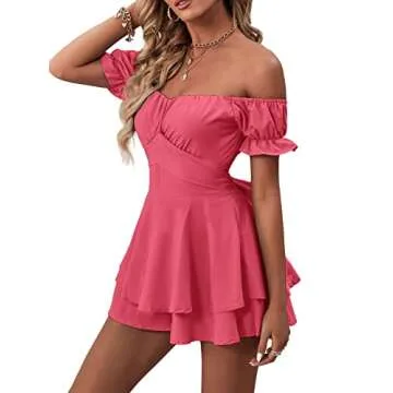 LYANER Off the Shoulder Ruffle Romper for Women