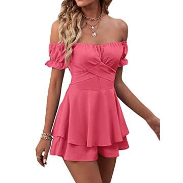 LYANER Off the Shoulder Ruffle Romper for Women