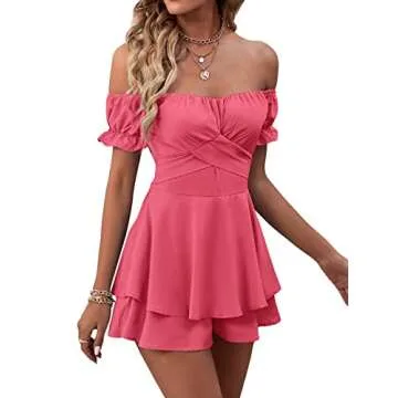 LYANER Off the Shoulder Ruffle Romper for Women