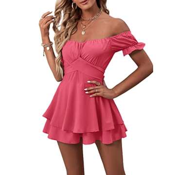 LYANER Off the Shoulder Ruffle Romper for Women