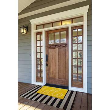 DII Hello Coir Fiber Doormat Non-Slip Durable Outdoor/Indoor, Pet Friendly, 17.5x29.5, Yellow