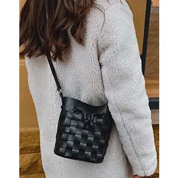 Stylish TIJN Woven Bucket Bag for Women - Vegan Leather