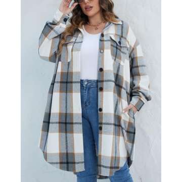 IN'VOLAND Womens Plus Size Flannel Plaid Shirts Long Sleeve Lounge Lapel Boyfriend Button Down Tarta...