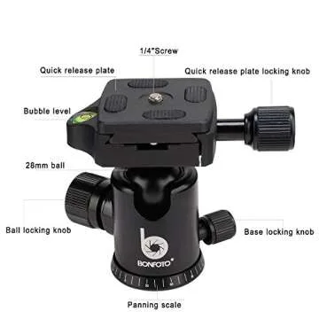 BONFOTO B690A Lightweight Aluminum Alloy Camera Travel Portable Tripod with 360 Degree Ball Head,1/4" Quick Release Plate,Bubble Level and Carry Bag for Canon Nikon Sony DSLR