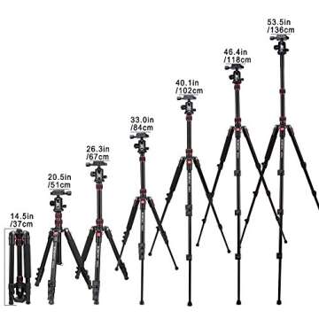 BONFOTO B690A Lightweight Aluminum Alloy Camera Travel Portable Tripod with 360 Degree Ball Head,1/4" Quick Release Plate,Bubble Level and Carry Bag for Canon Nikon Sony DSLR