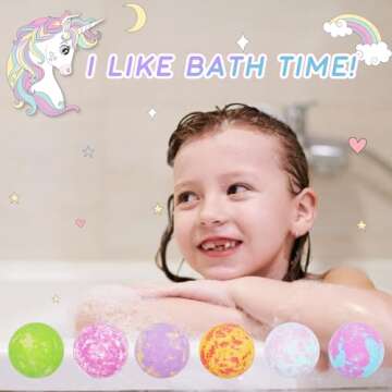 Athbavid Unicorn Bath Bombs with Surprise Inside for Girls, 6 Large Bath Bombs Birthday Gifts for Kids, Natural Bath Bombs with Unicorn Jewellery Inside, Surprise Birthday Christmas