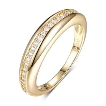 Shinelab Women Chunky Rings 14K Gold Plated CZ Dome Stackable