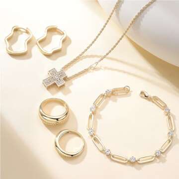 Shinelab Women Chunky Rings 14K Gold Plated CZ Dome Stackable