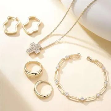 Shinelab Women Chunky Rings 14K Gold Plated CZ Dome Stackable