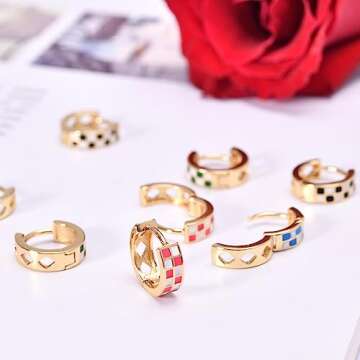 18K Gold Filled Hypoallergenic Checkered Hoop Earrings