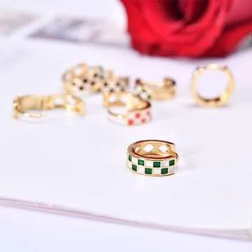 18K Gold Filled Hypoallergenic Checkered Hoop Earrings