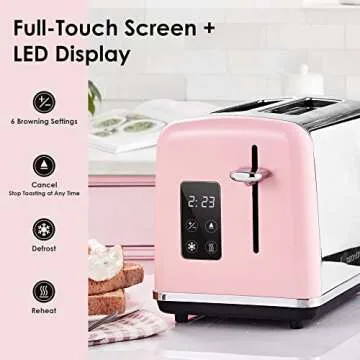 Stylish Pink Toaster with Touchscreen & Countdown Timer