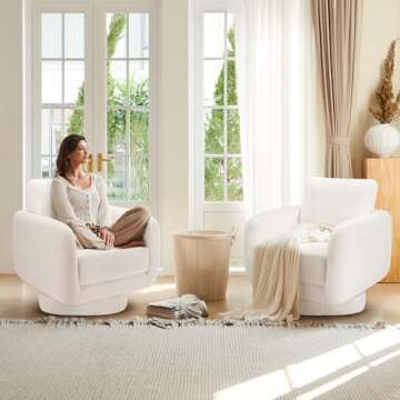 COLAMY Swivel Accent Chairs for Living Room, 32Inches Wide Upholstered Armchair with Plush Back Pillow, Modern Sofa Corner Barrel Chair for Nursery/Living Room/Bedroom-White