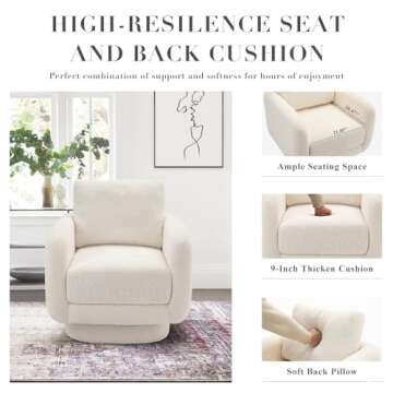 COLAMY Swivel Accent Chairs for Living Room, 32Inches Wide Upholstered Armchair with Plush Back Pillow, Modern Sofa Corner Barrel Chair for Nursery/Living Room/Bedroom-White