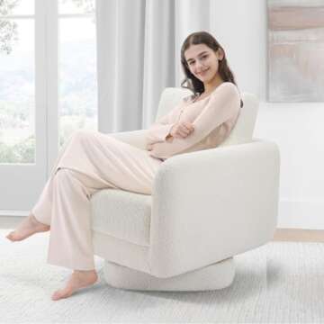 COLAMY Swivel Accent Chairs for Living Room, 32Inches Wide Upholstered Armchair with Plush Back Pillow, Modern Sofa Corner Barrel Chair for Nursery/Living Room/Bedroom-White