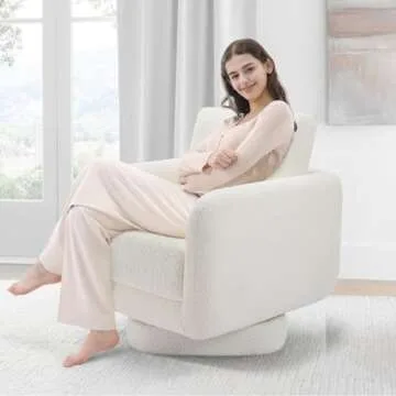 COLAMY Swivel Accent Chairs for Living Room, 32Inches Wide Upholstered Armchair with Plush Back Pillow, Modern Sofa Corner Barrel Chair for Nursery/Living Room/Bedroom-White