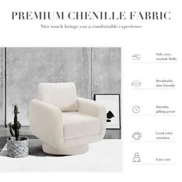 COLAMY Swivel Accent Chairs for Living Room, 32Inches Wide Upholstered Armchair with Plush Back Pillow, Modern Sofa Corner Barrel Chair for Nursery/Living Room/Bedroom-White