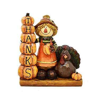 Thanksgiving Decorations Set of 2 Boy and Girl Scarecrow Figurines Table Toppers Harvest Autumn Resin Centerpiece Fall Thanks Turkey Pumpkin Figure for Fireplace Mantle Home Party Decor Accessories