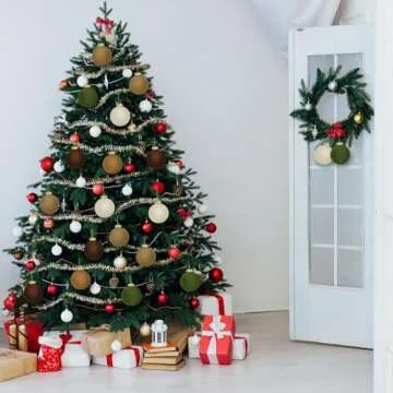 30 Pcs Velvet Christmas Ball Ornaments, 3.15 Inch Christmas Tree Ball Ornaments Flocked Plastic Balls Xmas Hanging Decorations for Tree Holiday Party (Brown, Green, Khaki, Beige, 3.15 Inch)