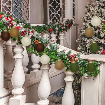 30 Pcs Velvet Christmas Ball Ornaments, 3.15 Inch Christmas Tree Ball Ornaments Flocked Plastic Balls Xmas Hanging Decorations for Tree Holiday Party (Brown, Green, Khaki, Beige, 3.15 Inch)