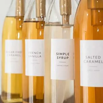 White Coffee Bar Essentials Labels, 72 Preprinted Coffee Syrup Station Organizer Stickers, Accessories and Gifts for Coffee Lovers