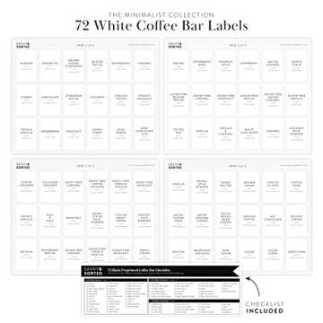 White Coffee Bar Essentials Labels, 72 Preprinted Coffee Syrup Station Organizer Stickers, Accessories and Gifts for Coffee Lovers