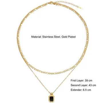 LETTARIUS Layering Necklace Gold Curb Chain Choker Dainty Black Square Pendant Layered Collar Necklace Stainless Steel Jewelry for Women