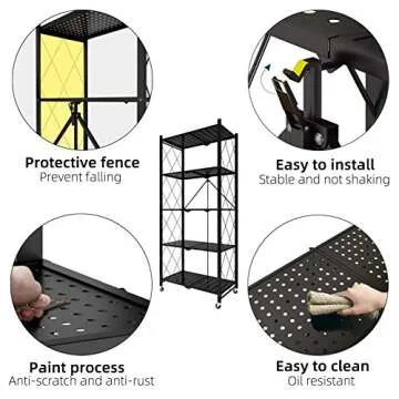 Storage Shelves, Closet Organizers and Storage 5-Shelf Foldable Metal Shelving Units 28" W x 14" D x 65" H for Garage Kitchen Bakers, Collapsible Organizer Rack, Heavy Duty on Wheels (5 SHELF)