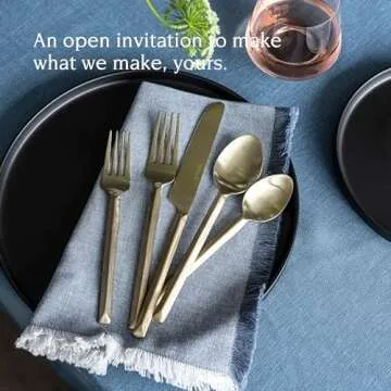 over&back 20pc Hand-Forged Flatware Cutlery Set - Comes with 4 Dinner Forks, 4 Salad Forks, 4 Dinner Knives, 4 Dinner Spoons, and 4 Teaspoons - 18/8 Stainless Steel - Dishwasher-Safe - Champagne
