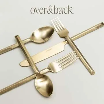 over&back 20pc Hand-Forged Flatware Cutlery Set - Comes with 4 Dinner Forks, 4 Salad Forks, 4 Dinner Knives, 4 Dinner Spoons, and 4 Teaspoons - 18/8 Stainless Steel - Dishwasher-Safe - Champagne