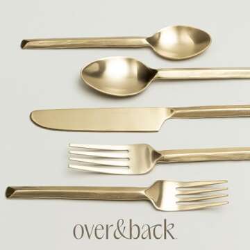 over&back 20pc Hand-Forged Flatware Cutlery Set - Comes with 4 Dinner Forks, 4 Salad Forks, 4 Dinner Knives, 4 Dinner Spoons, and 4 Teaspoons - 18/8 Stainless Steel - Dishwasher-Safe - Champagne