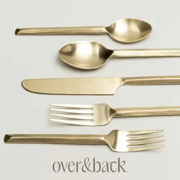 over&back 20pc Hand-Forged Flatware Cutlery Set - Comes with 4 Dinner Forks, 4 Salad Forks, 4 Dinner Knives, 4 Dinner Spoons, and 4 Teaspoons - 18/8 Stainless Steel - Dishwasher-Safe - Champagne