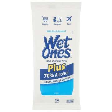 Wet Ones 70% Alcohol Hand Sanitizing Wipes, Kills 99.99% of Germs, 20 Count (Pack of 10)