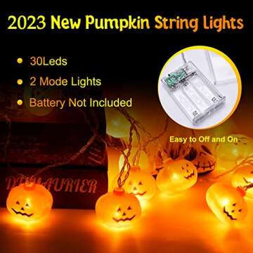 Halloween Decorations 9Ft 20LED Pumpkin String Lights, 2 Model Battery Operated Halloween Decor Pumpkin LED Lights, Thanksgiving Christmas Halloween Decorations for Home Indoor Outdoor