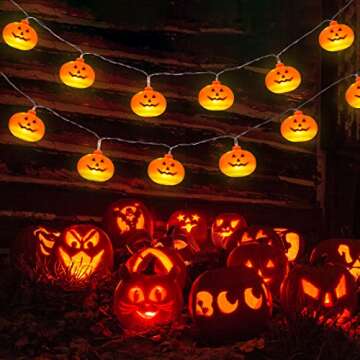 Halloween Decorations 9Ft 20LED Pumpkin String Lights, 2 Model Battery Operated Halloween Decor Pumpkin LED Lights, Thanksgiving Christmas Halloween Decorations for Home Indoor Outdoor