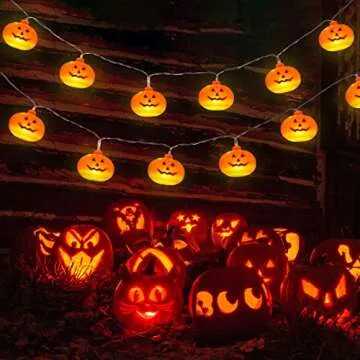 Halloween Decorations 9Ft 20LED Pumpkin String Lights, 2 Model Battery Operated Halloween Decor Pumpkin LED Lights, Thanksgiving Christmas Halloween Decorations for Home Indoor Outdoor