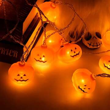 Halloween Decorations 9Ft 20LED Pumpkin String Lights, 2 Model Battery Operated Halloween Decor Pumpkin LED Lights, Thanksgiving Christmas Halloween Decorations for Home Indoor Outdoor