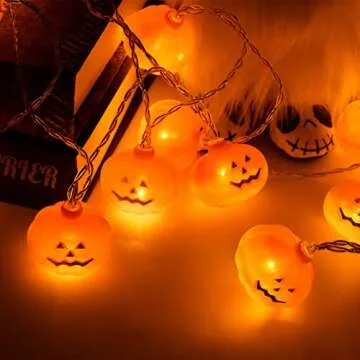 Halloween Decorations 9Ft 20LED Pumpkin String Lights, 2 Model Battery Operated Halloween Decor Pumpkin LED Lights, Thanksgiving Christmas Halloween Decorations for Home Indoor Outdoor