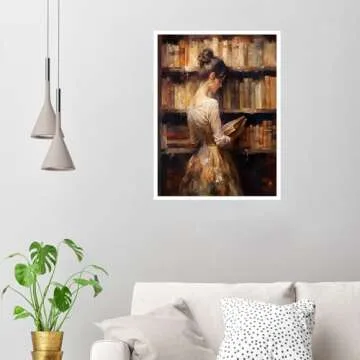 Jesicatmin Vintage Portrait Oil Painting Wall Art Retro Library Girl Reading Old Book Posters Famous Antique Female Canvas Pictures Prints Wall Decor Aesthetic for Bedroom Gallery 16x22in Unframed
