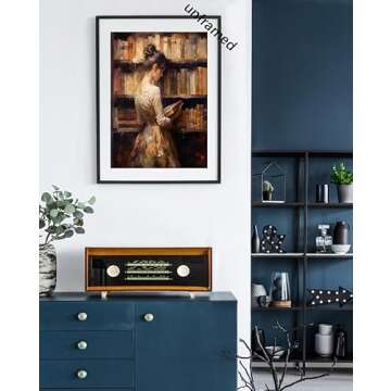Jesicatmin Vintage Portrait Oil Painting Wall Art Retro Library Girl Reading Old Book Posters Famous Antique Female Canvas Pictures Prints Wall Decor Aesthetic for Bedroom Gallery 16x22in Unframed