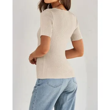 ZESICA Women's Square Neck Short Sleeve Casual Tee