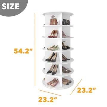 SpaceAid 6 Tier Rotating Shoe Rack Tower, Spinning Shoe Display Lazy Susan, Revolving 360 Shoe Rack Storage Round Carousel, Vertical Handbag Rotate Shoes Closet Organization (6-Tier White)