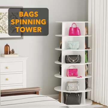SpaceAid 6 Tier Rotating Shoe Rack Tower, Spinning Shoe Display Lazy Susan, Revolving 360 Shoe Rack Storage Round Carousel, Vertical Handbag Rotate Shoes Closet Organization (6-Tier White)