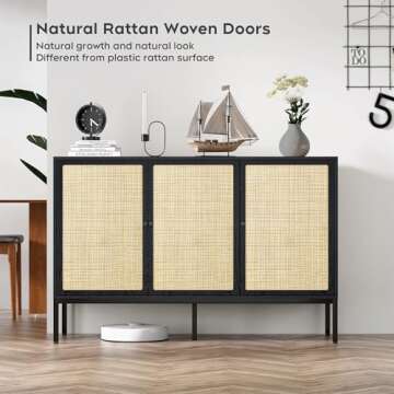 Brafab 3 Doors Rattan Cabinet, Aesthetic and Multifunctional Sideboard Cabinet, Accent Console Table with Storage, for Living Room Entryway Kitchen Dining Room