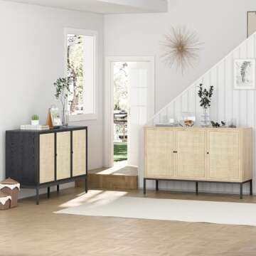 Brafab 3 Doors Rattan Cabinet, Aesthetic and Multifunctional Sideboard Cabinet, Accent Console Table with Storage, for Living Room Entryway Kitchen Dining Room