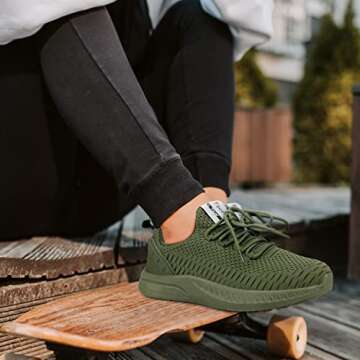 Feethit Women Tennis Running Shoes Walking Shoes Lightweight Casual Sneakers for Travel Gym Work Woman Waitress Nurse Olive Green 8